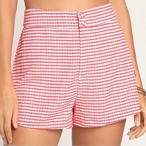 Gingham Print Button-Front Summer Shorts—red and white